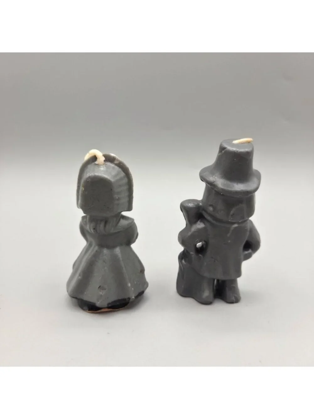 Vintage Gurley Pilgrim Figure Candles Collectible Gray Hat Thanksgiving Set Of 2